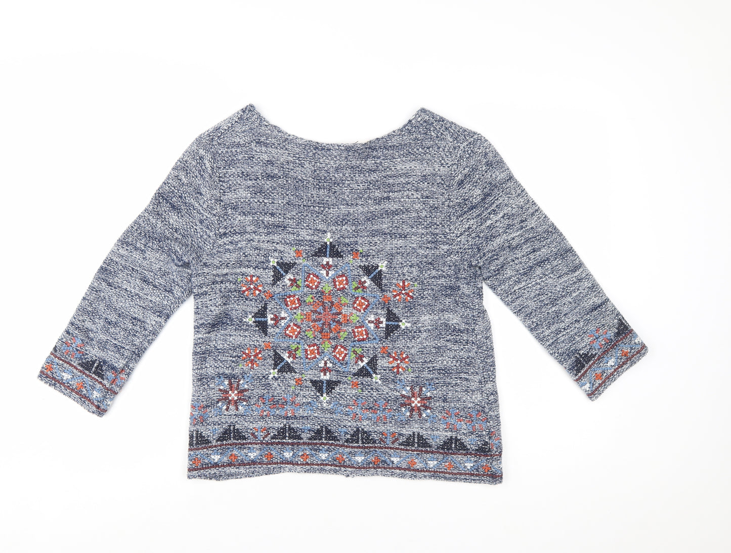 White Stuff Women’s Blue Embroidered Cardigan UK 12 Bohemian Knit