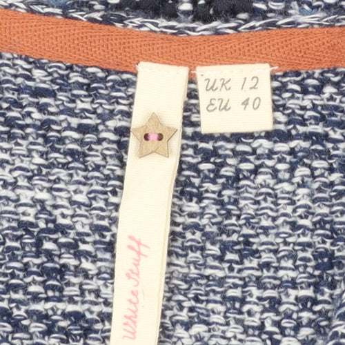 White Stuff Women’s Blue Embroidered Cardigan UK 12 Bohemian Knit
