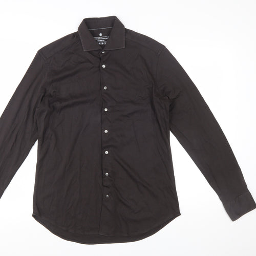 Thomas Maine Men's Black Slim Fit 15.75in Cotton Long Sleeve Button-Up Shirt