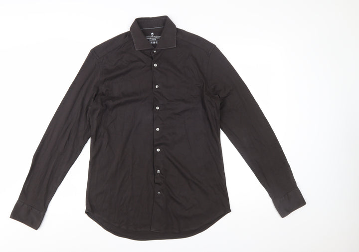 Thomas Maine Men's Black Slim Fit 15.75in Cotton Long Sleeve Button-Up Shirt
