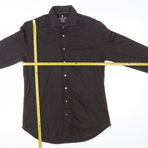 Thomas Maine Men's Black Slim Fit 15.75in Cotton Long Sleeve Button-Up Shirt