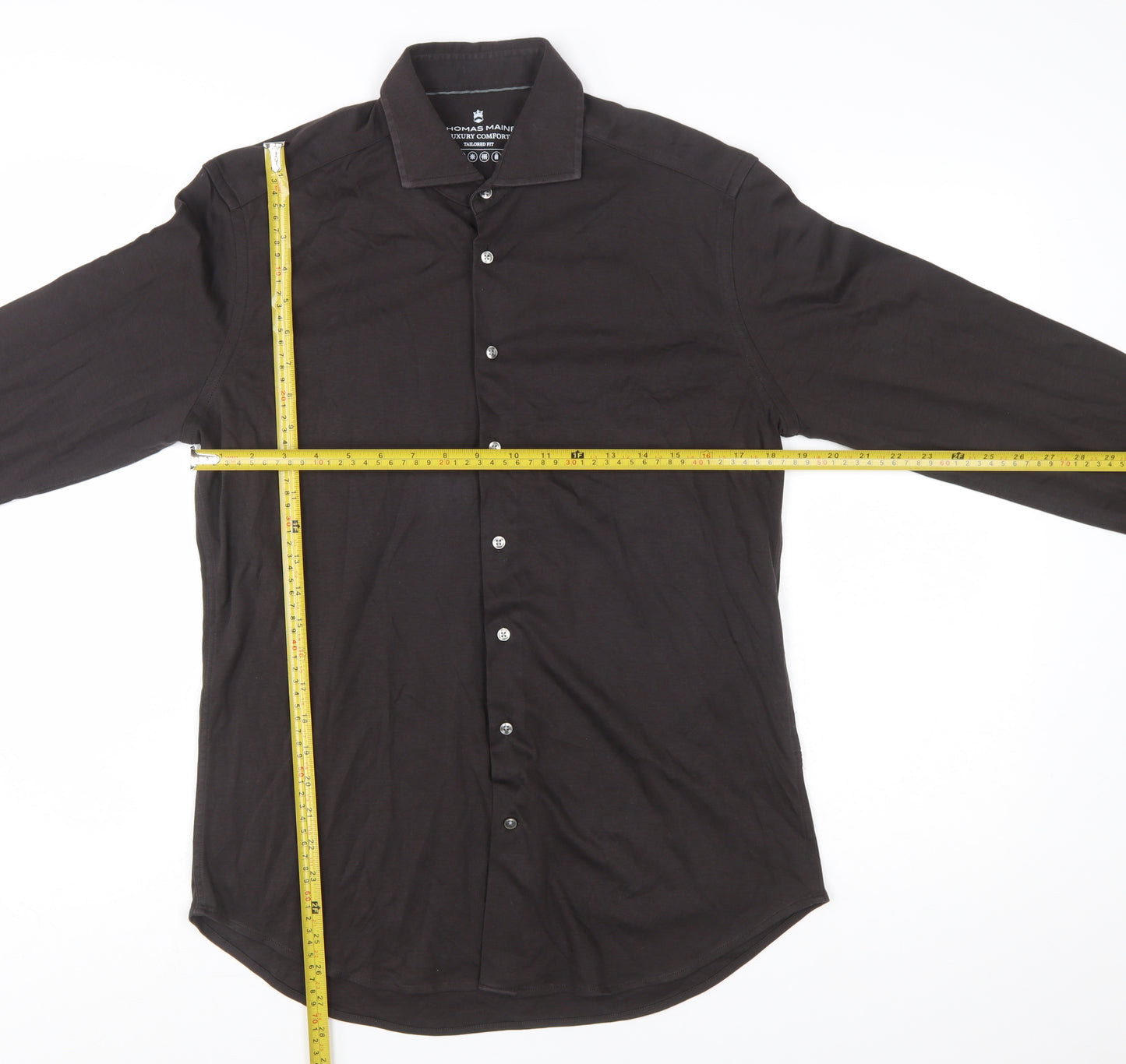 Thomas Maine Men's Black Slim Fit 15.75in Cotton Long Sleeve Button-Up Shirt