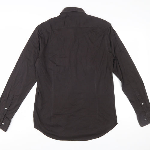 Thomas Maine Men's Black Slim Fit 15.75in Cotton Long Sleeve Button-Up Shirt