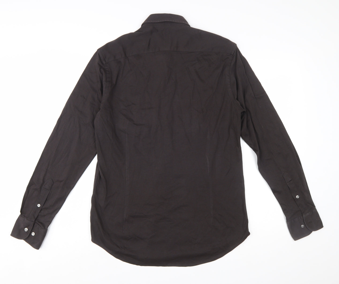 Thomas Maine Men's Black Slim Fit 15.75in Cotton Long Sleeve Button-Up Shirt