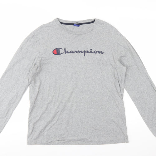 Champion Men's Grey Long Sleeve Crew Neck T-Shirt Size L