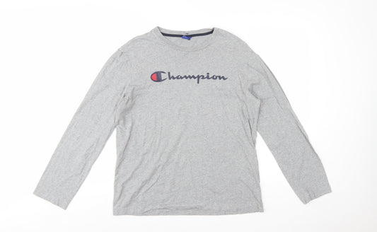 Champion Men's Grey Long Sleeve Crew Neck T-Shirt Size L