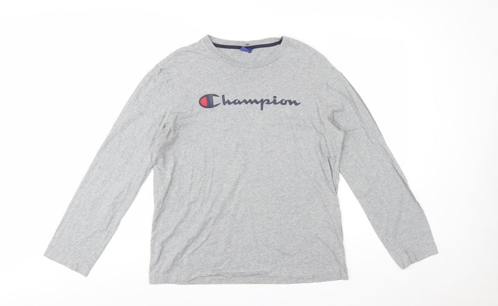 Champion Men's Grey Long Sleeve Crew Neck T-Shirt Size L