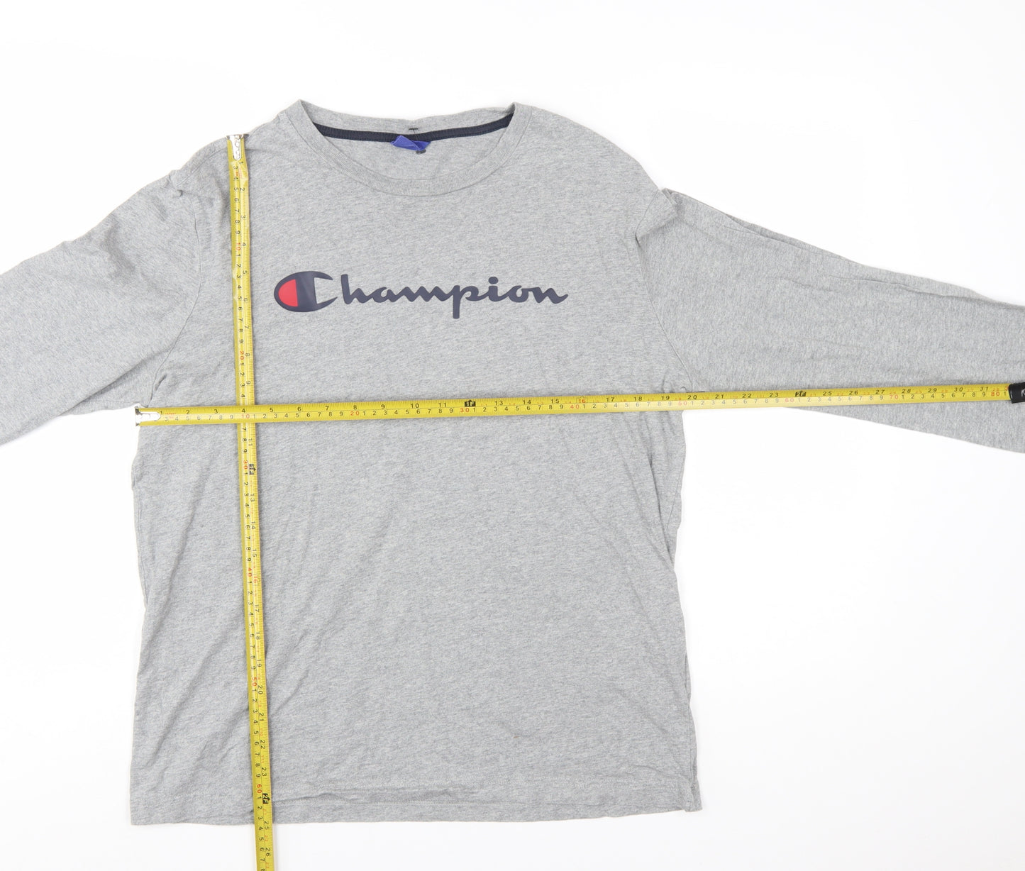 Champion Men's Grey Long Sleeve Crew Neck T-Shirt Size L