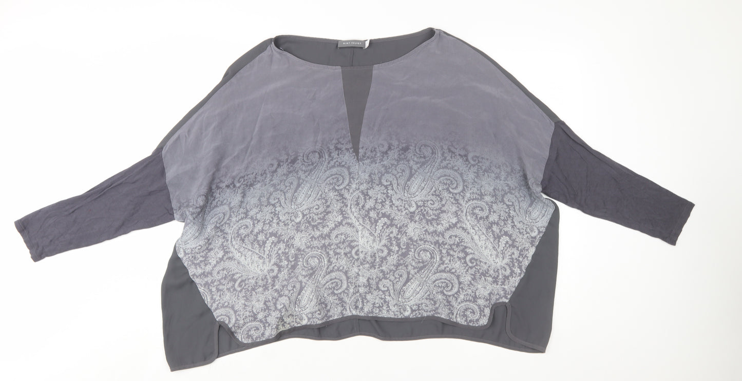 Mint Velvet Womens Grey Paisley Silk Blend Tunic Blouse Size 16