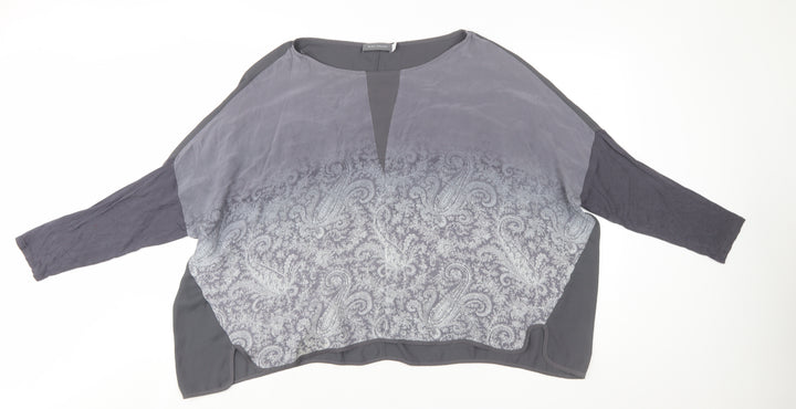 Mint Velvet Womens Grey Paisley Silk Blend Tunic Blouse Size 16