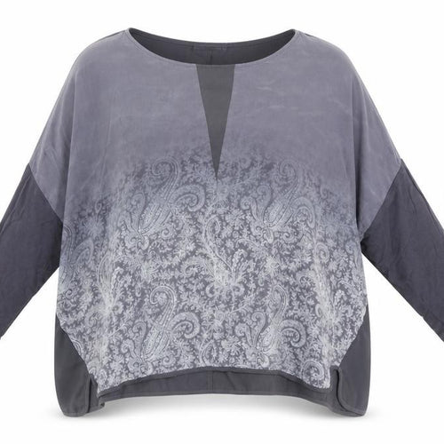 Mint Velvet Womens Grey Paisley Silk Blend Tunic Blouse Size 16