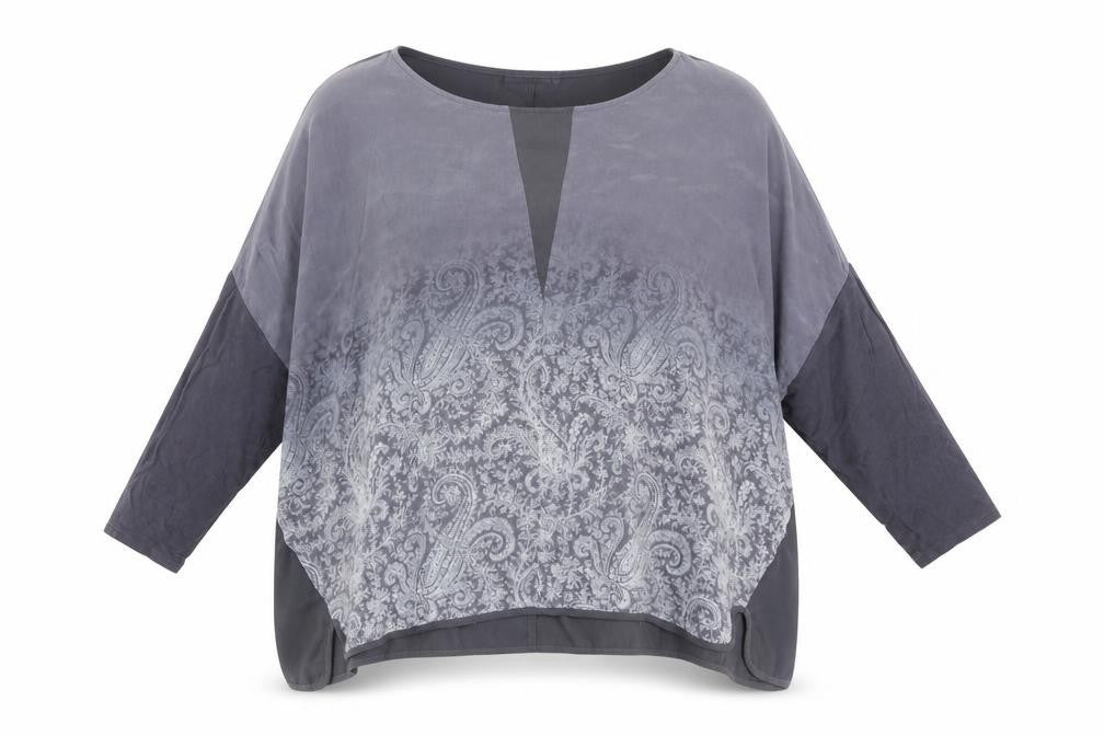 Mint Velvet Womens Grey Paisley Silk Blend Tunic Blouse Size 16
