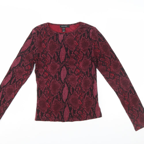 New Look Women Red Animal Print Long Sleeve Jersey Top Size 12
