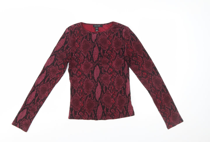 New Look Women Red Animal Print Long Sleeve Jersey Top Size 12