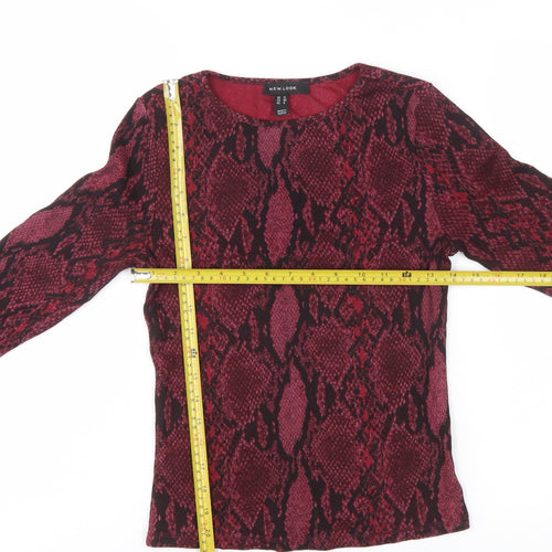 New Look Women Red Animal Print Long Sleeve Jersey Top Size 12