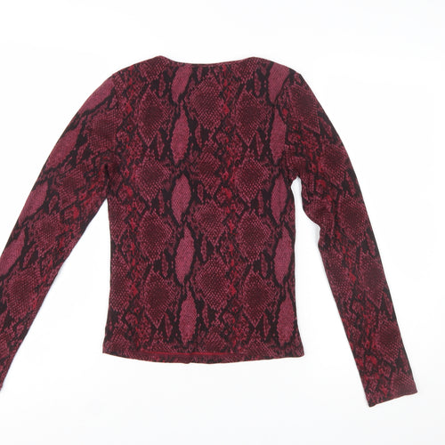 New Look Women Red Animal Print Long Sleeve Jersey Top Size 12