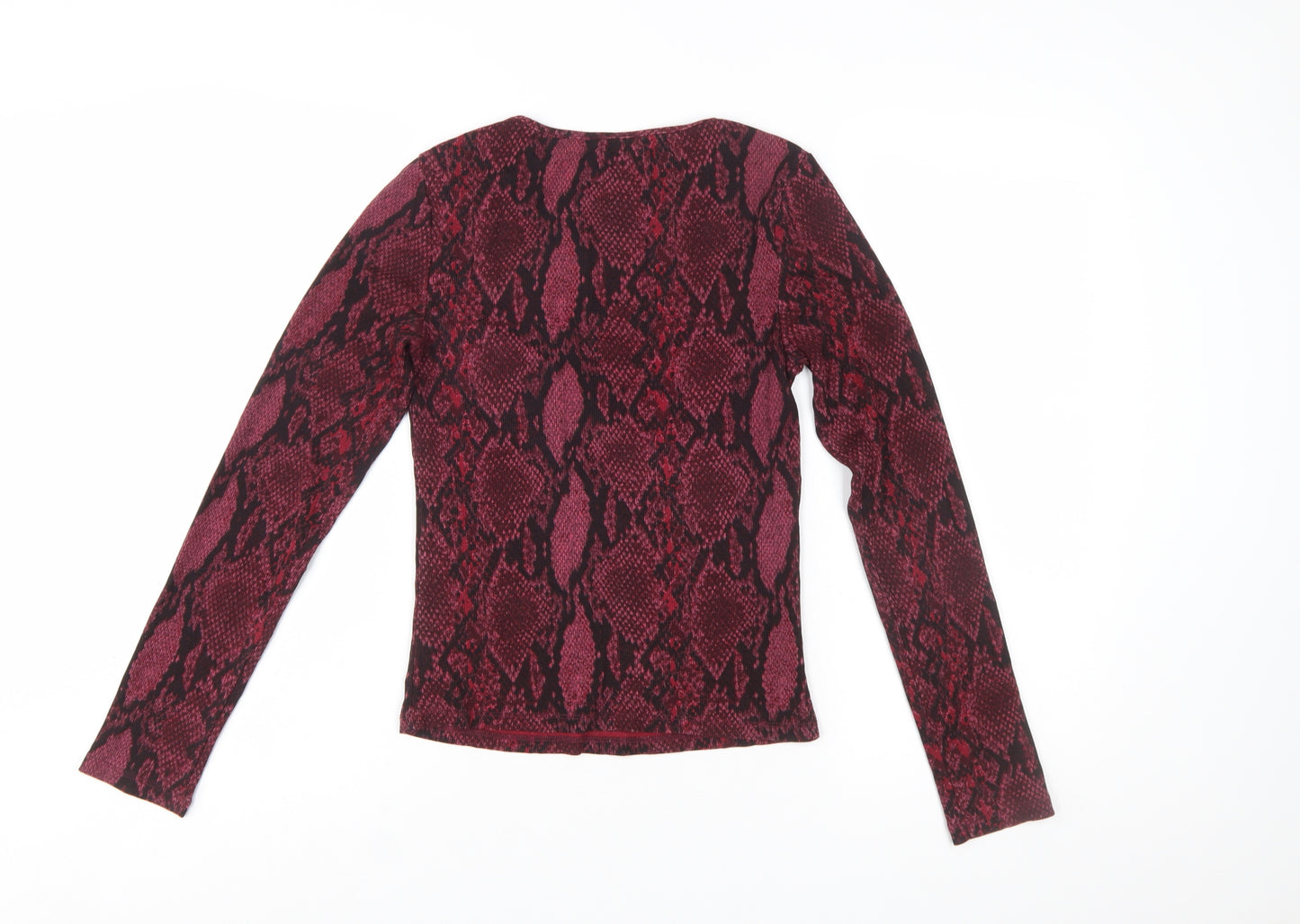 New Look Women Red Animal Print Long Sleeve Jersey Top Size 12