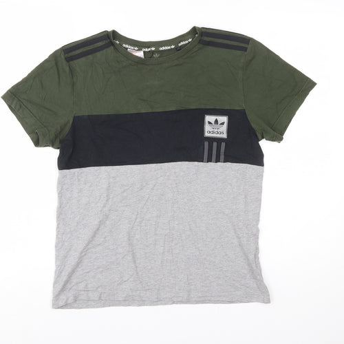 Adidas Boys Multicoloured 13-14 Years Colourblock Logo Cotton T-Shirt