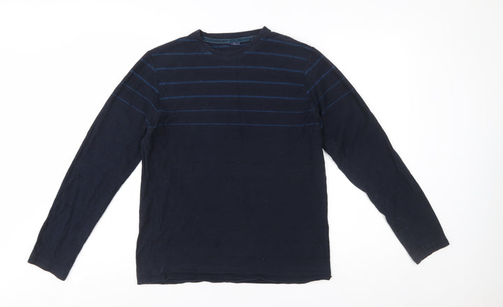 Designers at Debenhams Men's Blue Striped Long Sleeve Cotton T-Shirt M