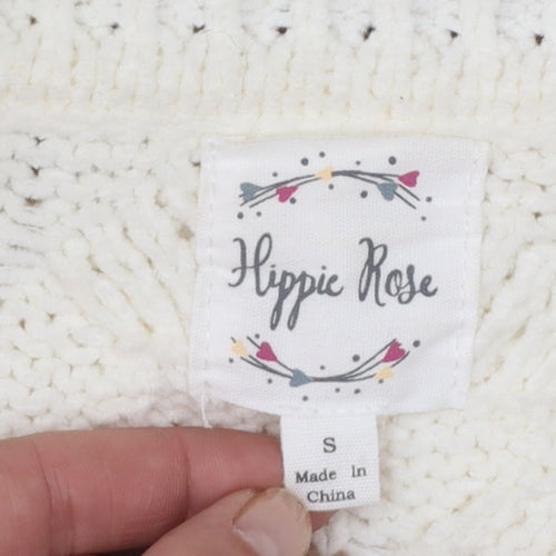 Hippie Rose Women Ivory Brown Striped Cable-Knit 1/4 Zip Jumper Size S