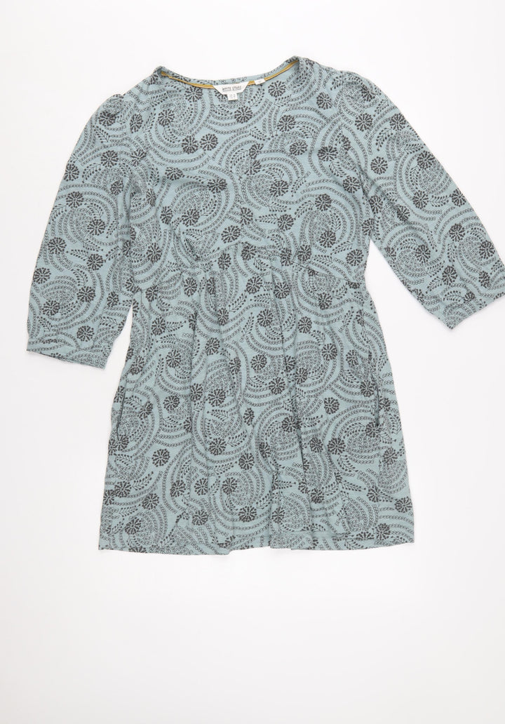 White Stuff Women Blue Floral A-Line Cotton Dress UK 10