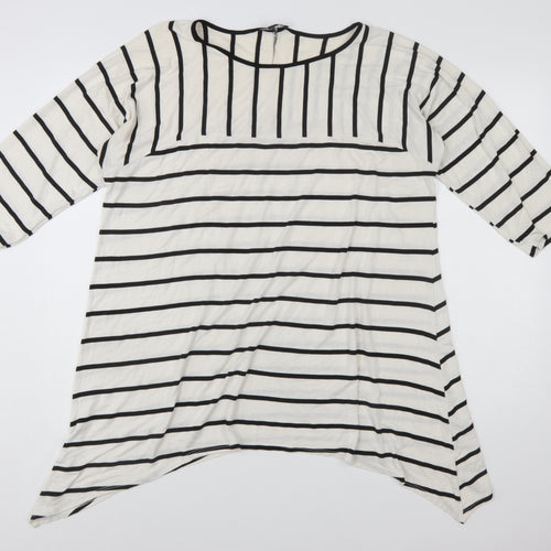 Saloos Women’s White Black Striped 3/4 Sleeve Tunic Top Size 20