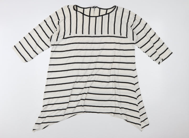 Saloos Women’s White Black Striped 3/4 Sleeve Tunic Top Size 20