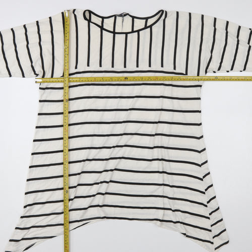 Saloos Women’s White Black Striped 3/4 Sleeve Tunic Top Size 20