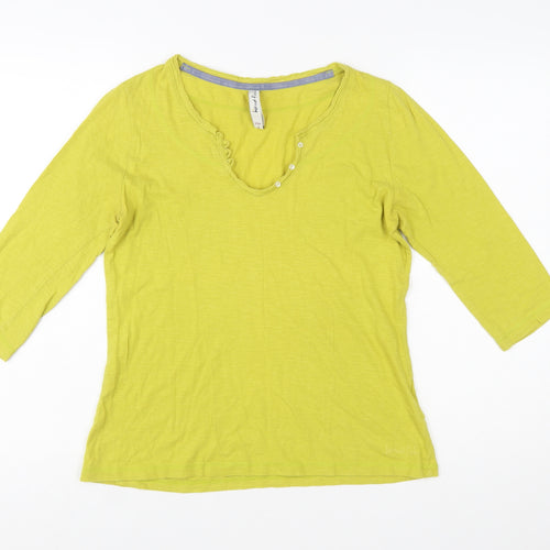 Weird Fish Womens Green Size 8 V-Neck 3/4 Sleeve Cotton Top