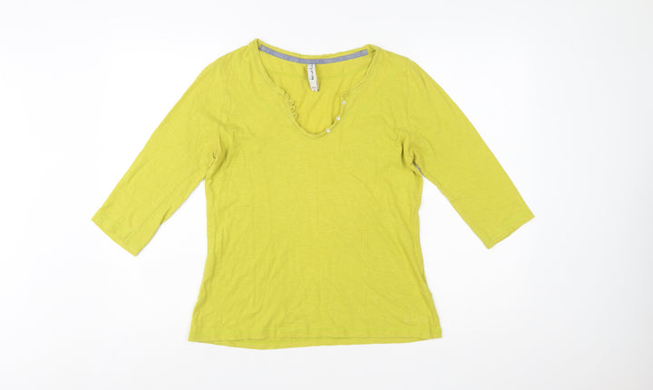 Weird Fish Womens Green Size 8 V-Neck 3/4 Sleeve Cotton Top