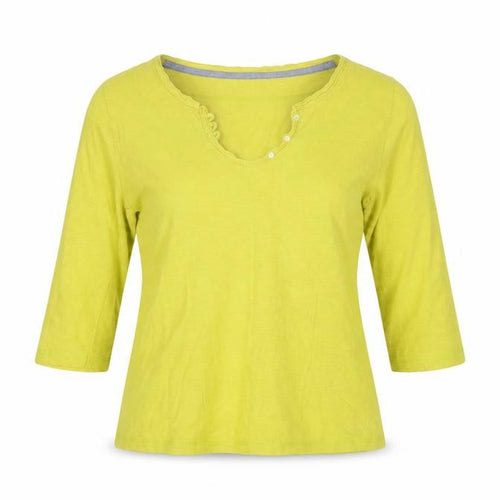 Weird Fish Womens Green Size 8 V-Neck 3/4 Sleeve Cotton Top