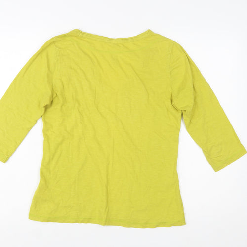 Weird Fish Womens Green Size 8 V-Neck 3/4 Sleeve Cotton Top