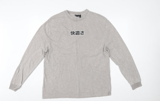 ASOS DESIGN Men's Grey Graphic Pullover Sweatshirt M Regular Fit