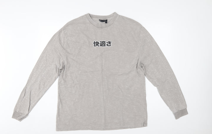 ASOS DESIGN Men's Grey Graphic Pullover Sweatshirt M Regular Fit
