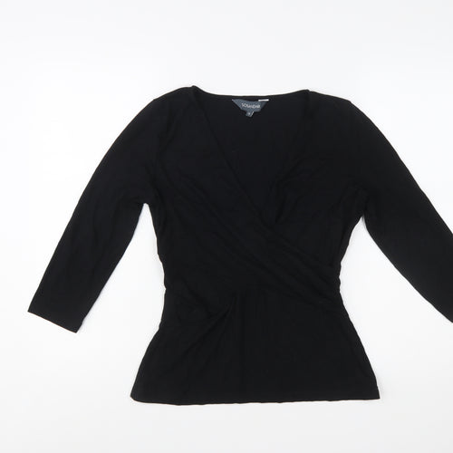 Sosandar Womens Black Size 12 Wrap Jersey Blouse Top