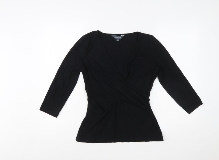 Sosandar Womens Black Size 12 Wrap Jersey Blouse Top