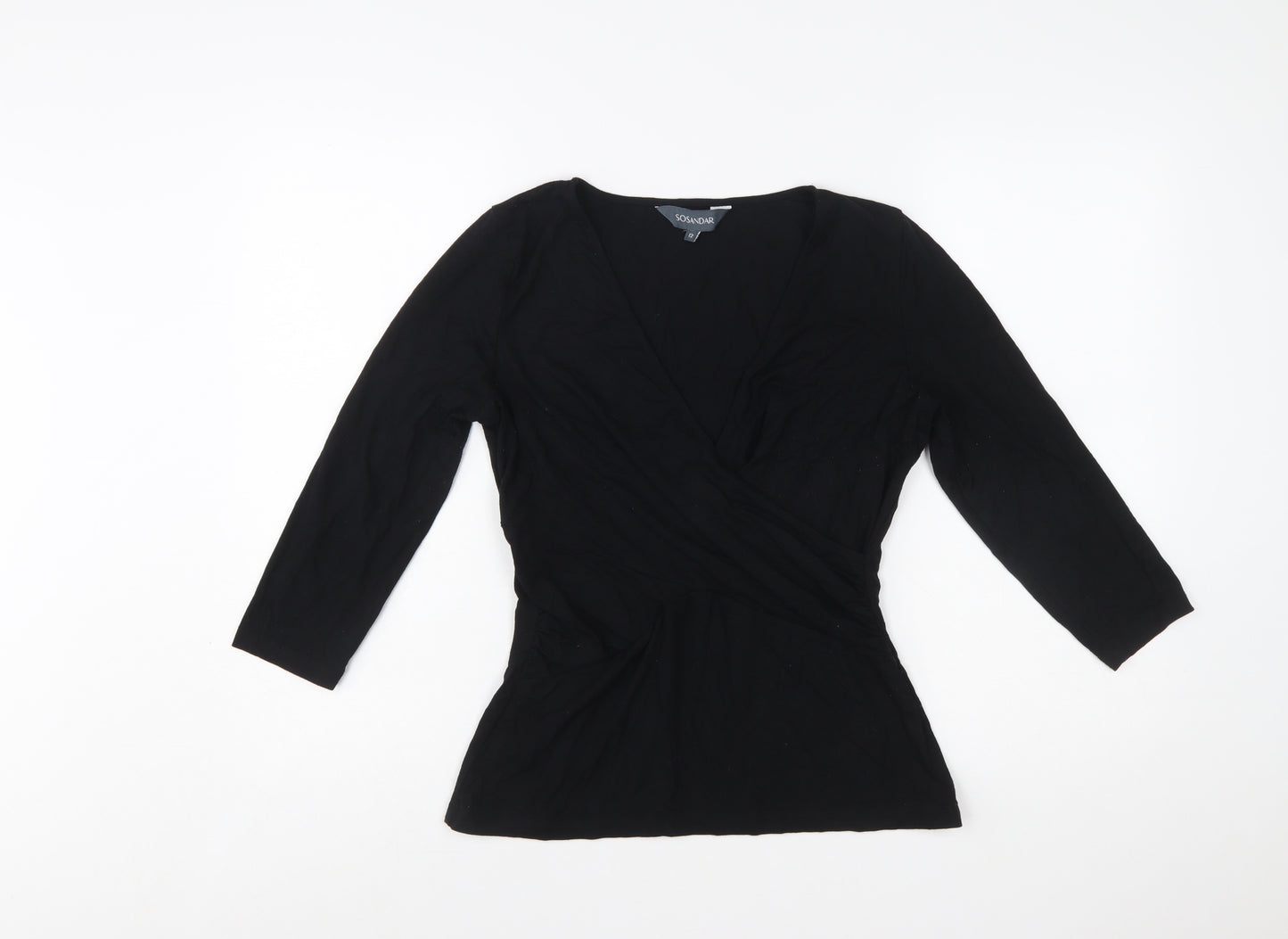 Sosandar Womens Black Size 12 Wrap Jersey Blouse Top