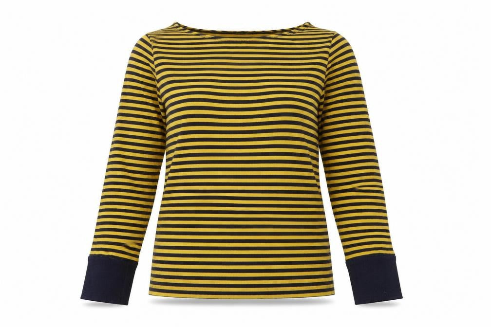 Laura Ashley Women’s Yellow Striped Cotton Long Sleeve T-Shirt UK 14