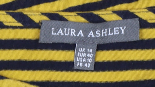 Laura Ashley Women’s Yellow Striped Cotton Long Sleeve T-Shirt UK 14