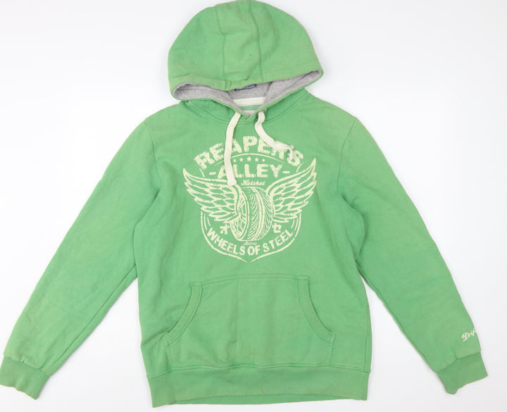 Next Men's Green Pullover Hoodie M Graphic Motorcycle Fleece