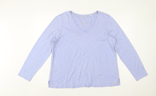 Joules Women Pale Blue V-Neck Long Sleeve Cotton Jersey Top Size 16