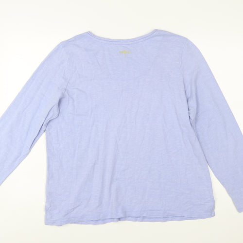 Joules Women Pale Blue V-Neck Long Sleeve Cotton Jersey Top Size 16