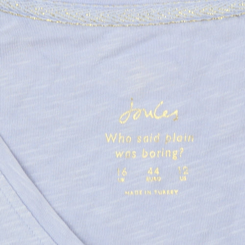 Joules Women Pale Blue V-Neck Long Sleeve Cotton Jersey Top Size 16