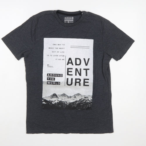Garage Inc Men's Grey Adventure Print Crew Neck Graphic T-Shirt Medium