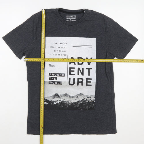 Garage Inc Men's Grey Adventure Print Crew Neck Graphic T-Shirt Medium