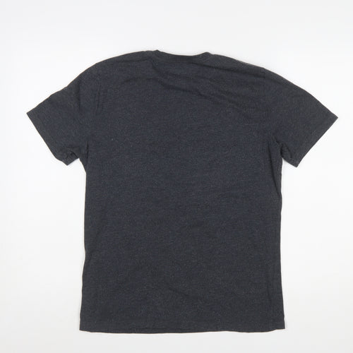 Garage Inc Men's Grey Adventure Print Crew Neck Graphic T-Shirt Medium