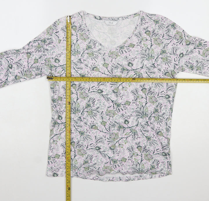 Isle Womens Multicoloured Floral 3/4 Sleeve Cotton Top M 14-16