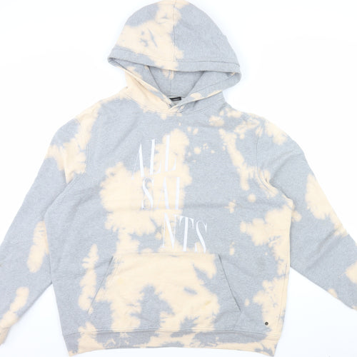 AllSaints Men's Grey Beige Tie-Dye Hoodie Large Cotton Pullover