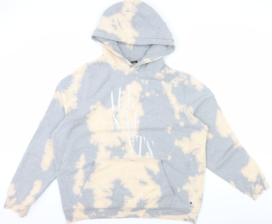 AllSaints Men's Grey Beige Tie-Dye Hoodie Large Cotton Pullover