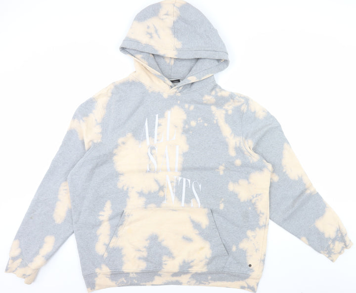 AllSaints Men's Grey Beige Tie-Dye Hoodie Large Cotton Pullover